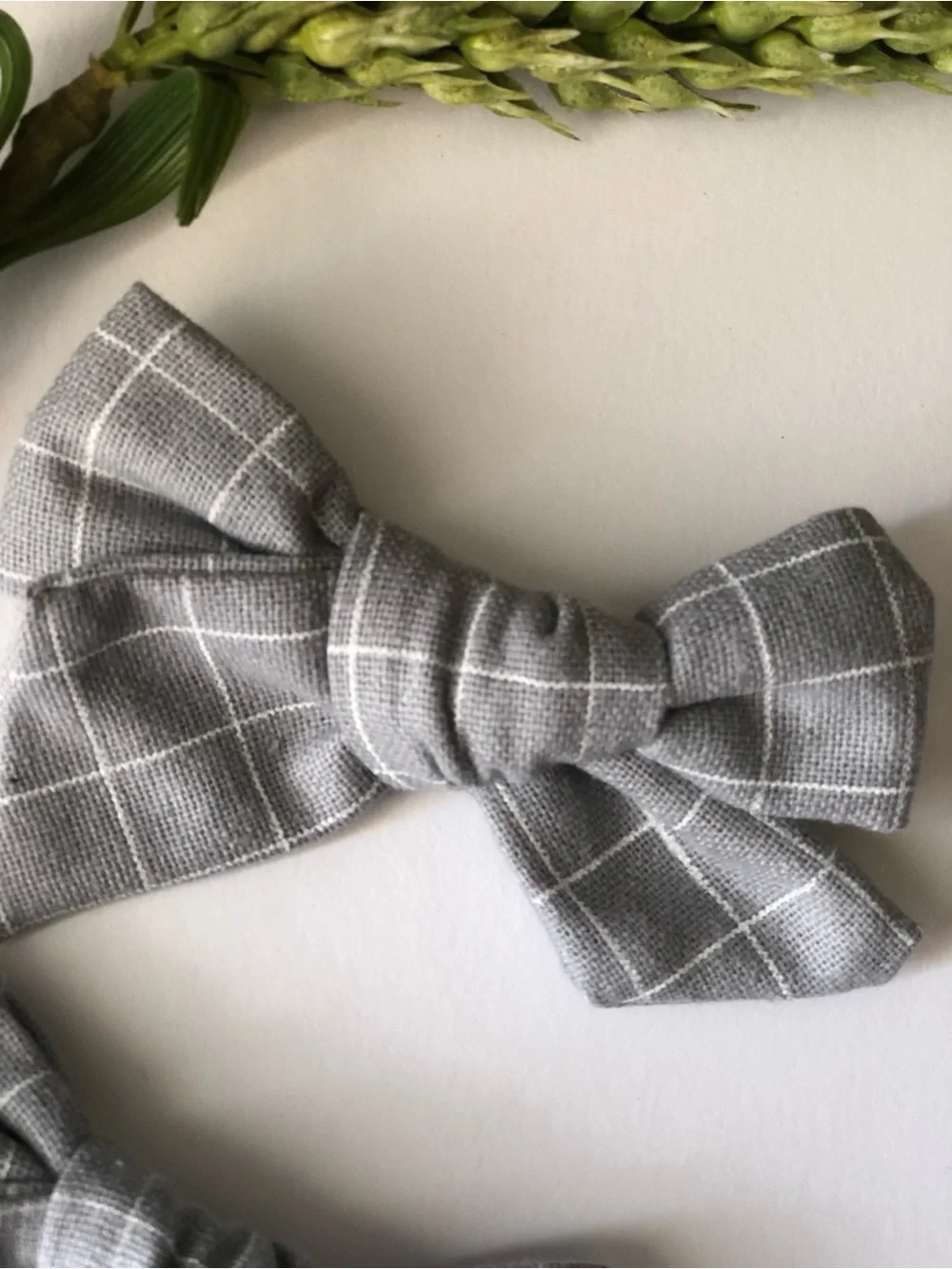 Handmade Grey Grid Bow Hair Clips Set Neutral Boho Hair Accessories